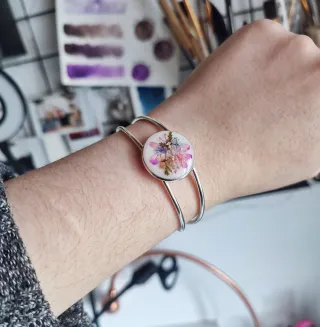 Bracciale Argento Acciaio Inox con Fiori