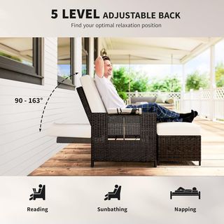 Diván de Jardín Componible con Banco, Muebles de Jardín de Ratan Marrón, Set de 2 Piezas Ahorra Espacio