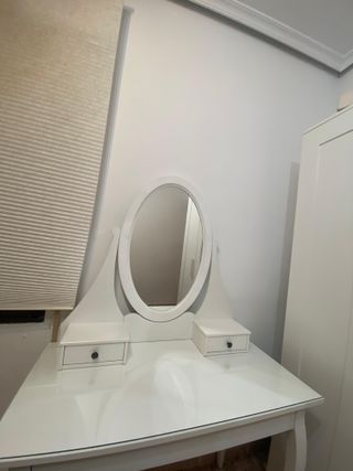 Tocador Ovalado Blanco con Cajones y Cristal