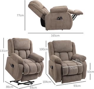 Sillón Eléctrico Elevador Reclinable 150°, Sillón Relax Eléctrico de Tela para Ancianos Con 8 Puntos de Masaje, Calefacción, Puerto USB, Mandos a Distancia, Reposapiés, Bolsillos Laterales, Marrón