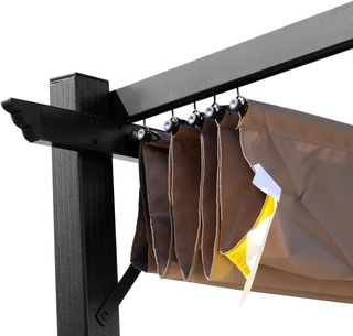 Gazebo Pergola De Jardín 3X4M Con Techo Deslizante de Poliéster y Estructura de Aluminio, Gris y Marrón