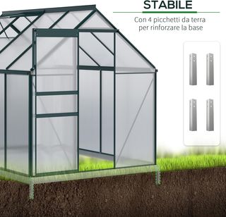 Invernadero de Jardín en Policarbonato 190X253X199Cm, Con Ventana Abatible y Puerta Corredera, Estructura de Aluminio, Verde