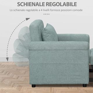 Sillón Cama Individual Con Respaldo Regulable en 4 Posiciones, Tejido Transpirable Efecto Lino y Asiento Acolchado, 96X84.5X87.5 Cm, Verde