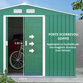 Caseta De Jardín 4.9 M² Con Fundación, 4 Salidas De Aire Y 2 Puertas Correderas, Cobertizo Para Herramientas De Chapa De Acero, 277X195X192 Cm, Verde Oscuro