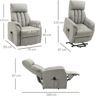 Sillón Elevador Reclinable 150° Max Con Mando A Distancia Y Reposapiés, 75X93X110 Cm, Gris