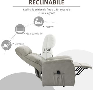 Sillón Elevador Reclinable 150° Max Con Mando A Distancia Y Reposapiés, 75X93X110 Cm, Gris