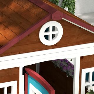 Casita para Niños de 3-8 Años con Macetas, Techo Inclinado y Jardineras, Casita de Jardín para Niños de Madera de Abeto, 114X126.4X135 Cm, Multicolor