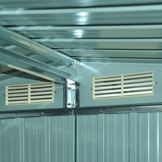 Caseta De Jardín Para Utensilios De Hoja De Acero, Cobertizo De Jardín De Acero Con Base Y Puertas Correderas, 258X206X178Cm, Verde