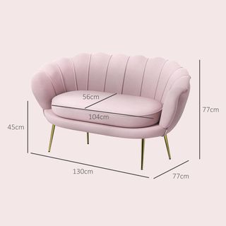 Divanetto de 2 Plazas en Tejido Efecto Terciopelo, Pequeño Divan Vintage Con Brazos, Moderno, Asiento Acolchado para Dormitorio y Sala de Estar, 130X77X77Cm, Rosa
