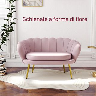 Divanetto de 2 Plazas en Tejido Efecto Terciopelo, Pequeño Divan Vintage Con Brazos, Moderno, Asiento Acolchado para Dormitorio y Sala de Estar, 130X77X77Cm, Rosa