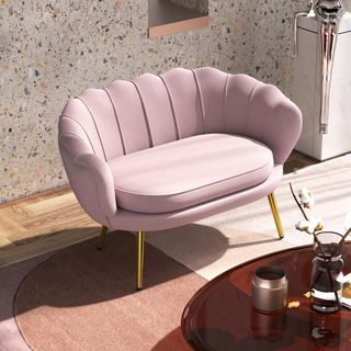 Divanetto de 2 Plazas en Tejido Efecto Terciopelo, Pequeño Divan Vintage Con Brazos, Moderno, Asiento Acolchado para Dormitorio y Sala de Estar, 130X77X77Cm, Rosa