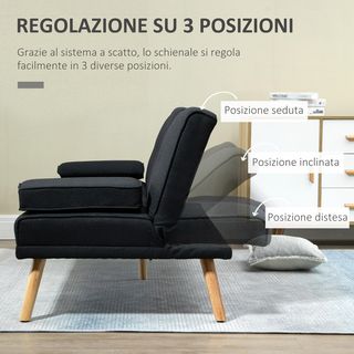Sofá Cama de 3 Plazas Reclinable Con 2 Brazos Desmontables, Sofá de 3 Plazas Acolchado Transformable en Tela y Madera Con Portavasos para Sala de Estar y Salón, 181X77X78 Cm, Gris Antracita