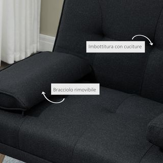 Sofá Cama de 3 Plazas Reclinable Con 2 Brazos Desmontables, Sofá de 3 Plazas Acolchado Transformable en Tela y Madera Con Portavasos para Sala de Estar y Salón, 181X77X78 Cm, Gris Antracita