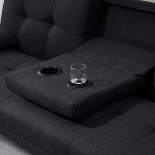 Sofá Cama de 3 Plazas Reclinable Con 2 Brazos Desmontables, Sofá de 3 Plazas Acolchado Transformable en Tela y Madera Con Portavasos para Sala de Estar y Salón, 181X77X78 Cm, Gris Antracita
