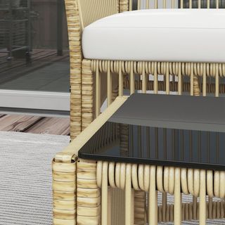 Conjunto de Jardín de Rattan 4 Piezas, Conjunto de Exterior con 2 Sillones de Exterior, Sofá de Jardín y Mesa de Jardín, Natural y Negro