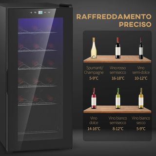 Vinoteca Refrigerada para 18 Botellas, Bodega Fría de Vino Anti-Uv de Zona Única Con Temperatura Controlada 5-18°, Pantalla Táctil, Luces LED, Estantes Regulables, Puerta de Vidrio, 34.5X45X78Cm