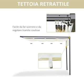 Gazebo Pergola 3X3M De Jardín en Metal Con Techo Deslizante Blanco Crema, Pergola De Jardín a Pared