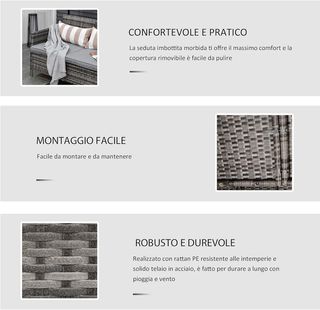 Sofá de 3 Plazas para Exteriores de Rattan (PE) con Cojines Acolchados y Desfundables, Jardín/Terraza, 173X68X78Cm