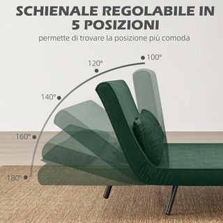 Sofá Cama de 2 Plazas con Respaldo Regulable en 5 Niveles, Sofá Cama Matrimonial Plegable con 2 Cojines para Sala de Estar, en Tejido Acolchado, Acero y Madera, 102X73X81 Cm, Verde