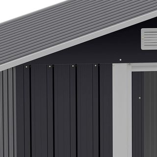 Cobertizo De Jardín 2.6M² en Acero Galvanizado, Caseta Para Herramientas De Jardín Con 4 Salidas De Aire Y Doble Puerta Corredera, 195.5X153X188Cm, Negro