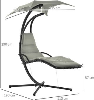 Silla Colgante de Jardín con Techo Orientable a Prueba de UV, Silla mecedora Colgante Acolchada para Exterior, Gris 190X115X190 Cm