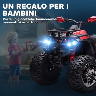 Quad Eléctrico de 12V para Niños de 3-5 Años 3-8Km/H, Coche Eléctrico para Niños Con Batería de 10AH, Música, MP3, USB, Tarjeta TF, Faros y Pedal, en PP y Metal, 100X65X73 Cm, Rojo