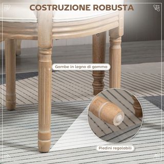 Conjunto de 2 Sillas para Sala de Estar en Estilo Vintage con Respaldo Perforado, de Madera y Tela, 49X56X96Cm, Blanco Crema