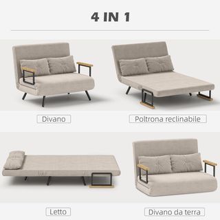 Sofá Cama 4 en 1 de 2 Plazas, Con Respaldo Regulable en 5 Posiciones, Sofá Cama Matrimonial Plegable Con 2 Cojines, Asiento Acolchado, en Terciopelo para Casa y Oficina, 102X73X81 Cm, Crema