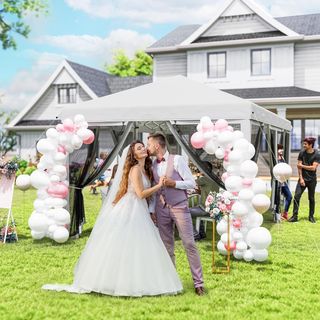 Gazebo Plegable 6X3 Pop up Con 6 Mosquiteras Extraíbles, Altura Ajustable Y Bolsa De Transporte, Gazebo De Exterior En Acero Y Tela Oxford, Para Jardín, Fiestas, Camping, Crema