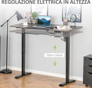 Escritorio Elevable a 4 Alturas Con Regulación Eléctrica, Sistema Anticolisión, 140X70X72-116Cm, Metal Negro Y Teak