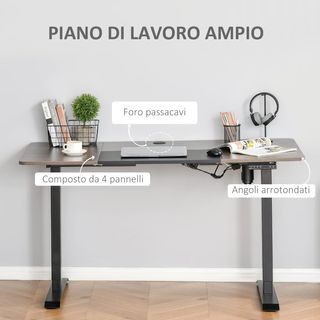 Escritorio Elevable a 4 Alturas Con Regulación Eléctrica, Sistema Anticolisión, 140X70X72-116Cm, Metal Negro Y Teak