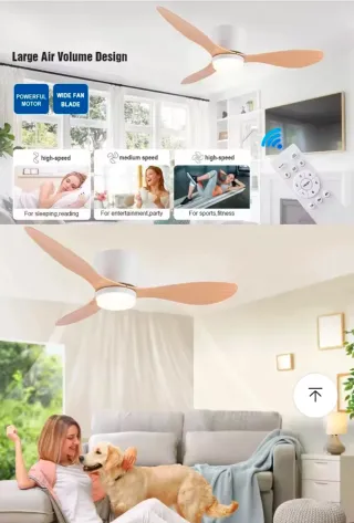 Ventilador de techo moderno blanco y color madera