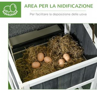 Gallinero Prefabricado de Madera con Área Abierta, Gallinero para Gallinas de Exterior, Caseta para Gallinas y Nido para la Incubación, Jardín y Techo de Asfalto, Gris