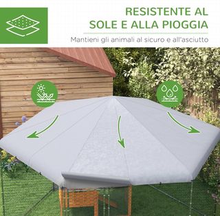 Recinto para Gallinas de Acero Galvanizado, Gallinero con Techo anti UV Impermeable y Puerta Bloqueable para 10-15 Gallinas, Patos, Conejos, Adecuado para Exterior, Jardín y Granja, 4X3.5X2.6M