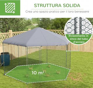 Recinto para Gallinas de Acero Galvanizado, Gallinero con Techo anti UV Impermeable y Puerta Bloqueable para 10-15 Gallinas, Patos, Conejos, Adecuado para Exterior, Jardín y Granja, 4X3.5X2.6M