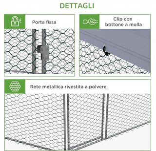 Recinto para Gallinas de Acero Galvanizado, Gallinero con Techo anti UV Impermeable y Puerta Bloqueable para 10-15 Gallinas, Patos, Conejos, Adecuado para Exterior, Jardín y Granja, 4X3.5X2.6M