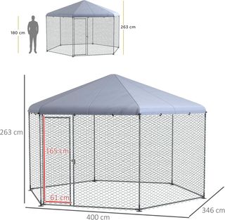 Recinto para Gallinas de Acero Galvanizado, Gallinero con Techo anti UV Impermeable y Puerta Bloqueable para 10-15 Gallinas, Patos, Conejos, Adecuado para Exterior, Jardín y Granja, 4X3.5X2.6M