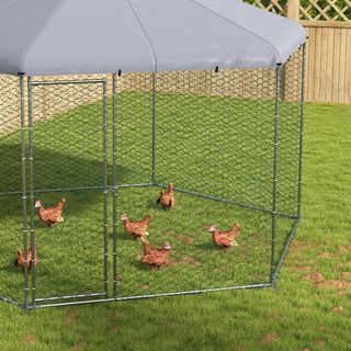 Recinto para Gallinas de Acero Galvanizado, Gallinero con Techo anti UV Impermeable y Puerta Bloqueable para 10-15 Gallinas, Patos, Conejos, Adecuado para Exterior, Jardín y Granja, 4X3.5X2.6M
