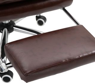 Silla de Oficina Ergonómica Presidencial de Cuero Sintético, Silla de Oficina Giratoria con Altura Ajustable, Reclinable 135° y Reposapiés Extraíble para Estudio y Escritorio, Marrón