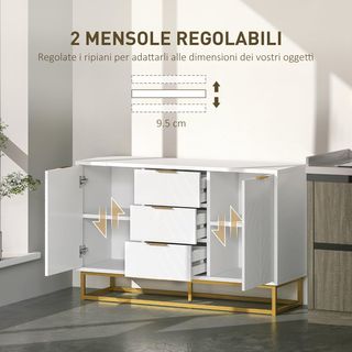 Credenza Moderna Blanca, Credenza Baja Buffet para Cocina o Comedor Con 3 Cajones y 2 Puertas, 120X40X76Cm