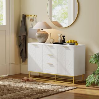 Credenza Moderna Blanca, Credenza Baja Buffet para Cocina o Comedor Con 3 Cajones y 2 Puertas, 120X40X76Cm