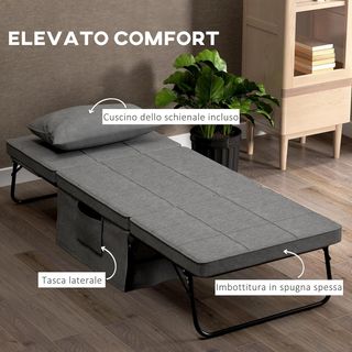 Pouf Cama Plegable Multiusos 4 en 1, Camilla Chaise Longue Ahorradora de Espacio Con Respaldo Reclinable a 5 Niveles, Gris