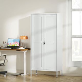 Armario Portadocumentos de 2 Puertas en Acero, Archivador de Oficina con Estantes Regulables y Cerradura, Mueble Multiusos para Almacenamiento, para Oficina Estudio Casa, 80X40X175 Cm, Blanco