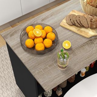 Isla de Cocina Con 2 Estantes Abiertos Y 2 Armarios Con Puertas, Mueble De Cocina en MDF, 105X60X82 Cm, Color Roble Y Negro