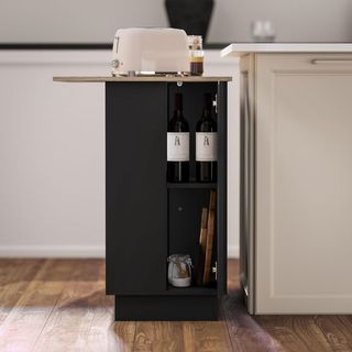 Isla de Cocina Con 2 Estantes Abiertos Y 2 Armarios Con Puertas, Mueble De Cocina en MDF, 105X60X82 Cm, Color Roble Y Negro
