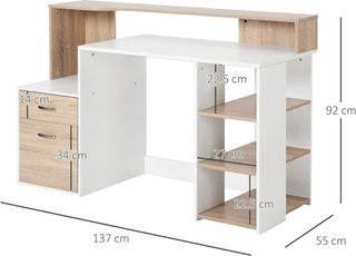 – Escritorio Moderno para Computadora con Estantes de Madera MDF 137 X 55 X 92Cm
