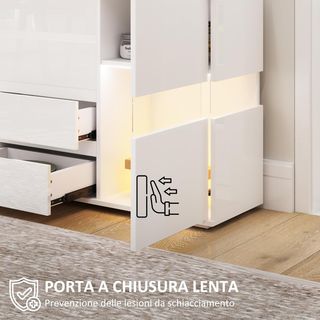 Credenza Moderna Con Luz LED Regulable Con Control Remoto, Mueble De Salón Con 4 Cajones Y 2 Armarios, 120X34X70 Cm, Blanco