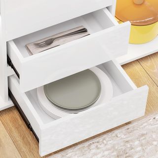 Credenza Moderna Con Luz LED Regulable Con Control Remoto, Mueble De Salón Con 4 Cajones Y 2 Armarios, 120X34X70 Cm, Blanco