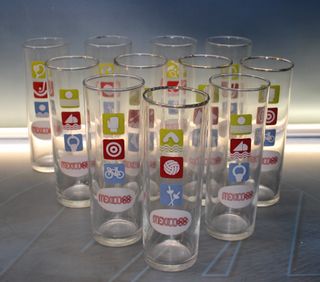 Olimpiadas México 68. 11 vasos altos serigrafiados. ELSA, Spain.