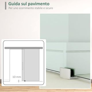 Puerta Corredera de Vidrio Transparente con Riel y Manija de Aluminio para Baño Cocina Estudio 210X75X0.8Cm